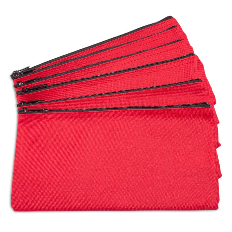 DALIX Zipper Bank Deposit Money Bags Cash Coin Pouch 6 Pack in Red - Image 1
